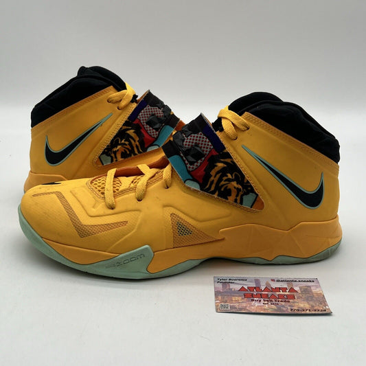 Size 10.5 - Nike LeBron Soldier 7 Pop Art Yellow Aqua Black (599264-800)