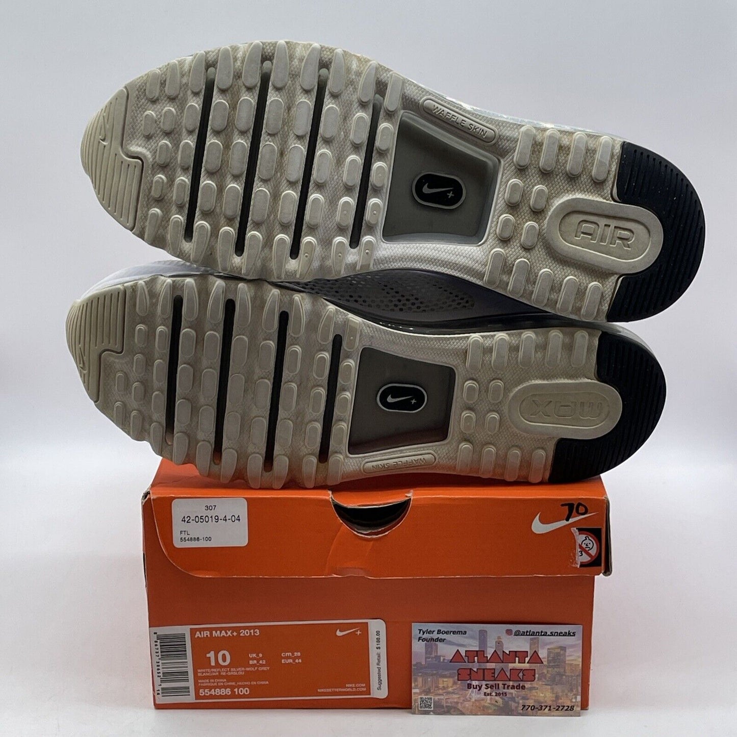 Size 10 - Nike Air Max+ 2013 White Suede Leather Black Grey (554886-100)