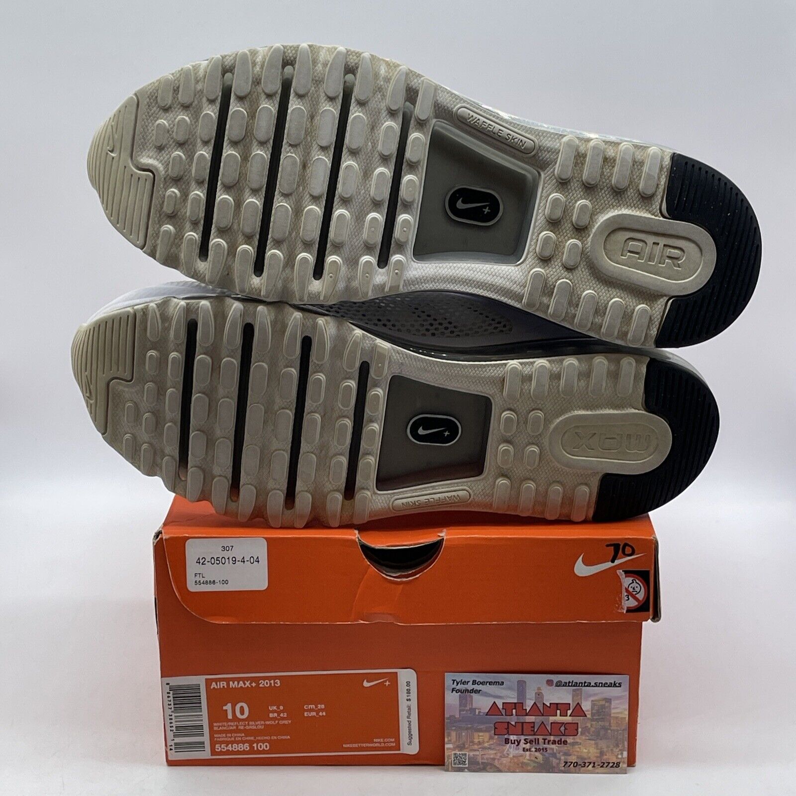 Size 10 - Nike Air Max+ 2013 White Suede Leather Black Grey (554886-100)