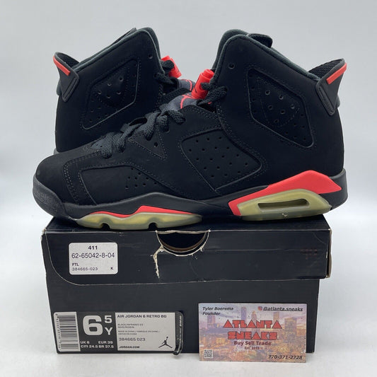 Size 6.5 (GS) - Jordan 6 Retro 2014 Infrared Black Suede Leather (384665-023)