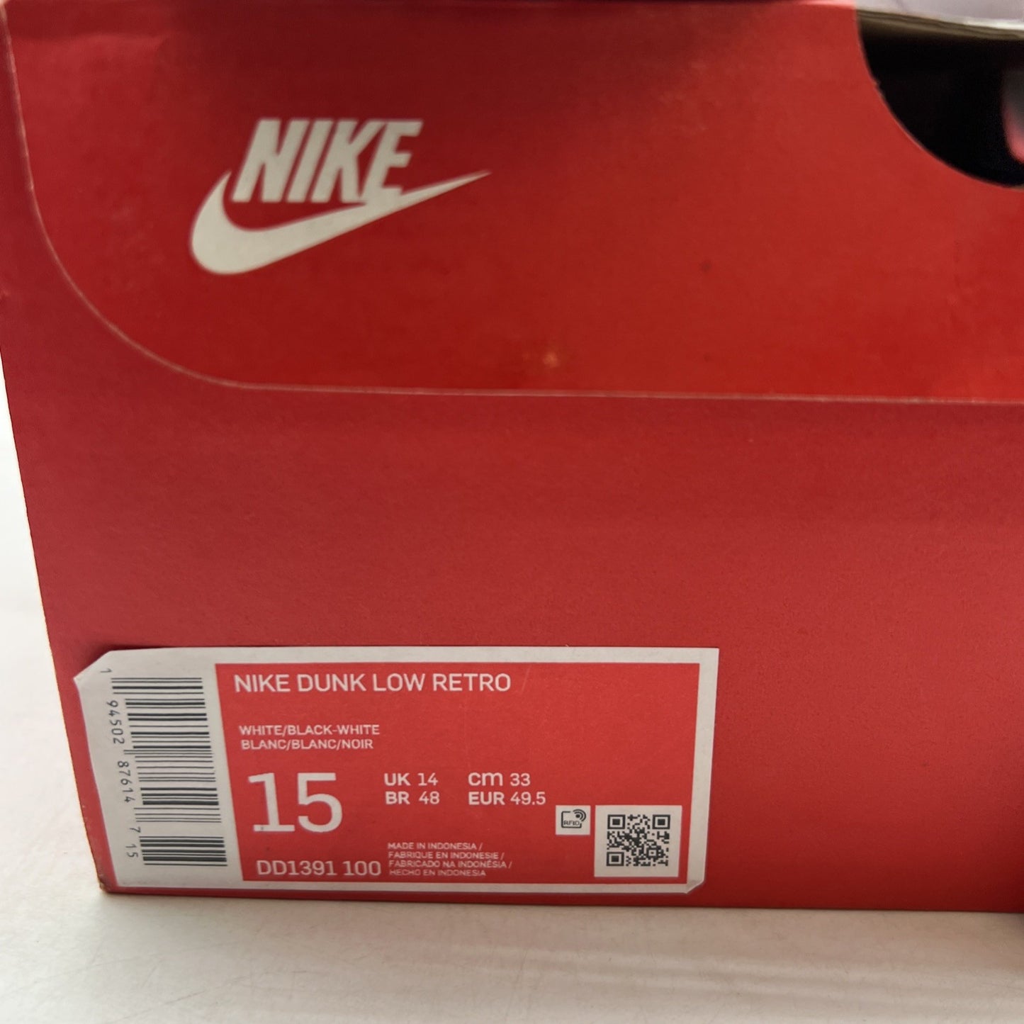 Size 15 - Nike Dunk Low Black White (DD1391-100)