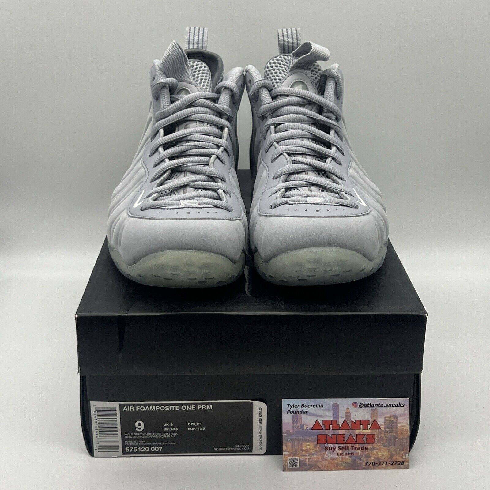 Size 9 - Nike Air Foamposite One PRM Wolf Grey Brand New Og All Icey DS Leather