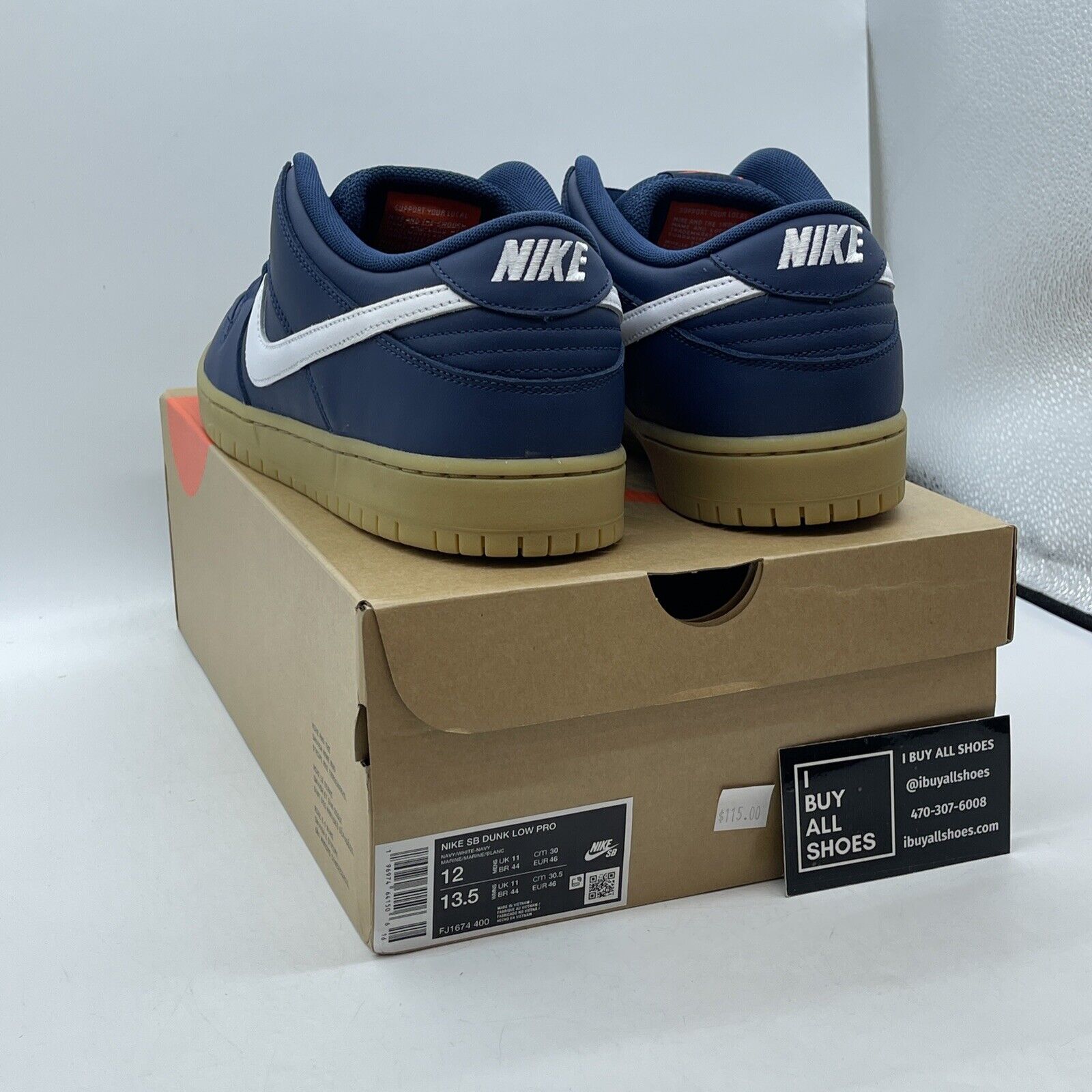 Size 12 - Nike SB Dunk Low Pro ISO Navy Gum White Leather (FJ1674-400)