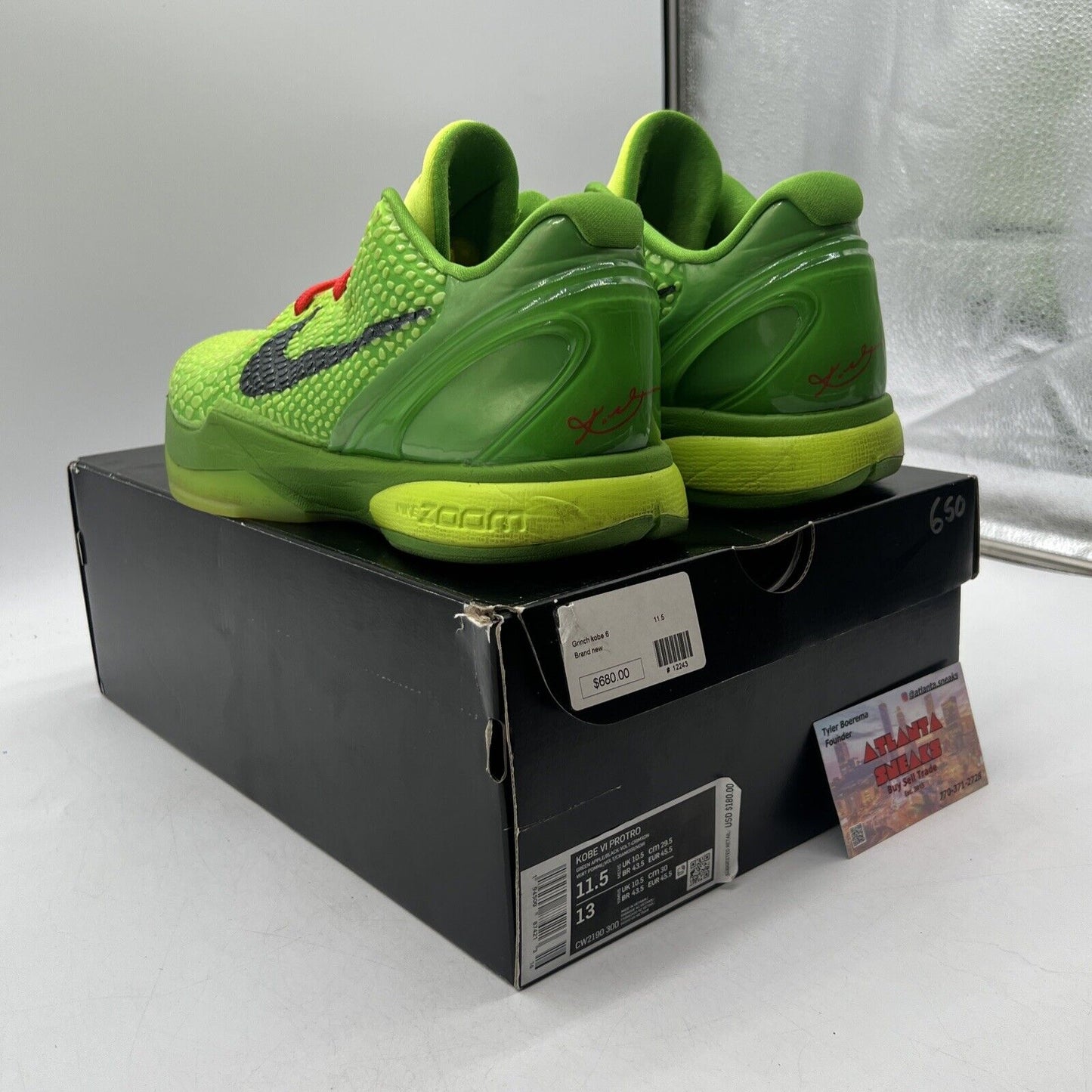 Size 11.5 - Nike Zoom Kobe 6 Protro Low Grinch Black Green Red (CW2190-300)