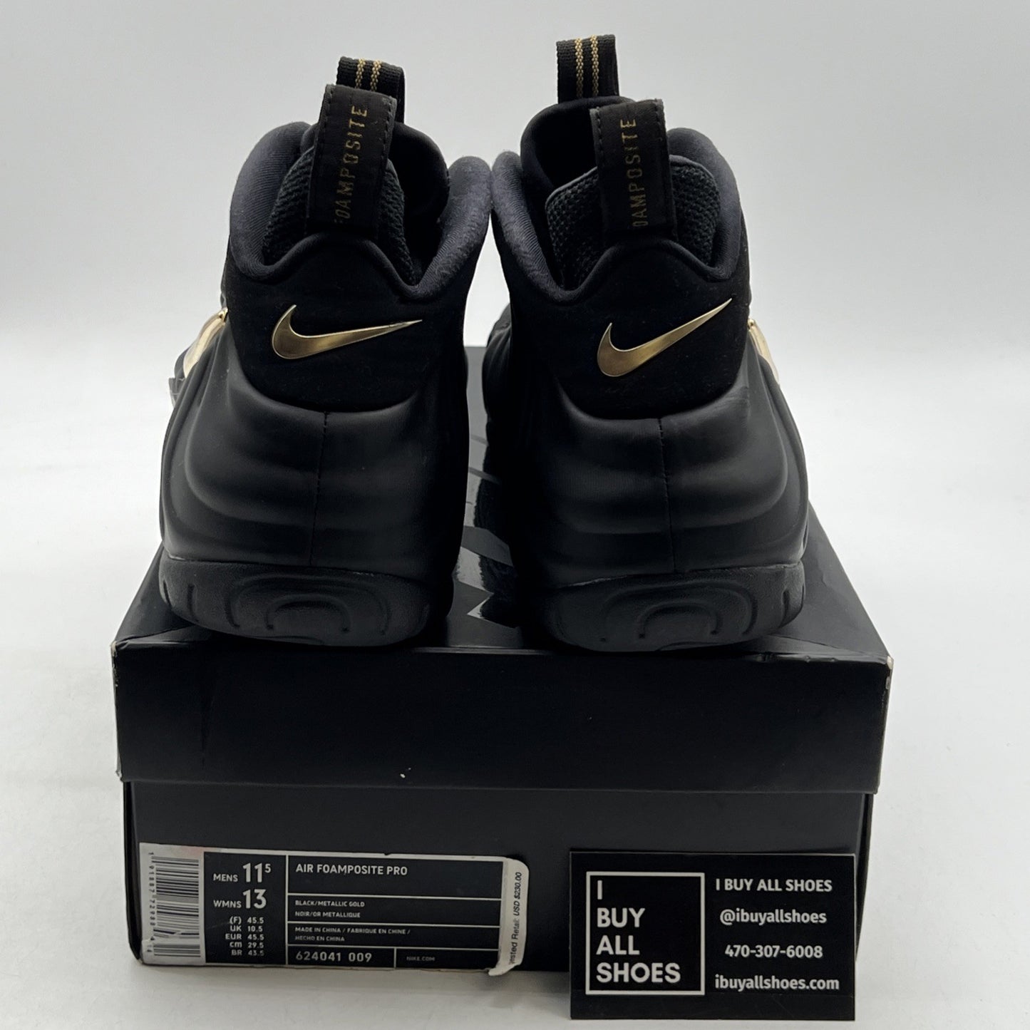 Size 11.5 - Nike Air Foamposite Pro Black Metallic Gold (624041-009)