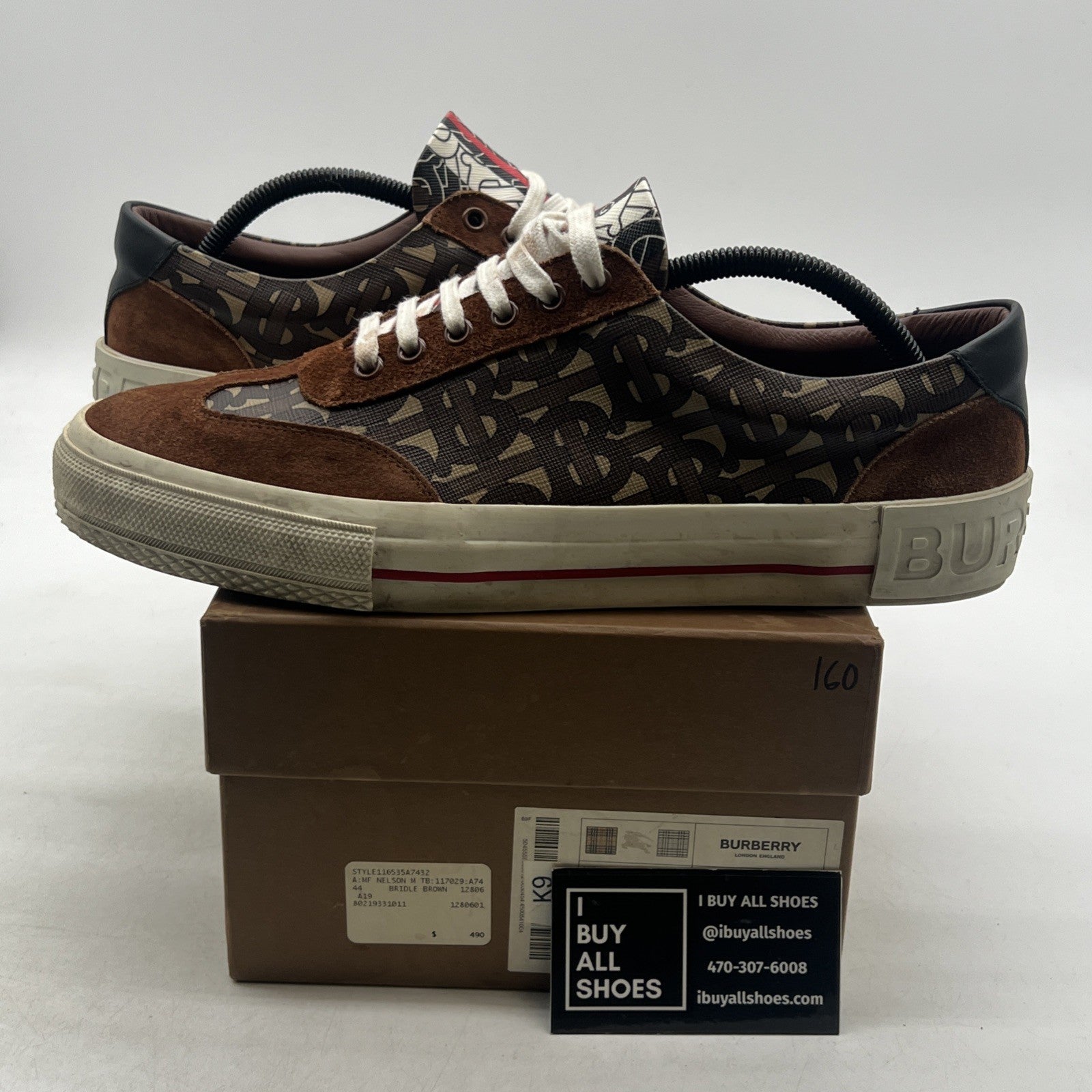 Size 44 - Burberry Nelson TB Monogram Brown Logo Sneakers Suede