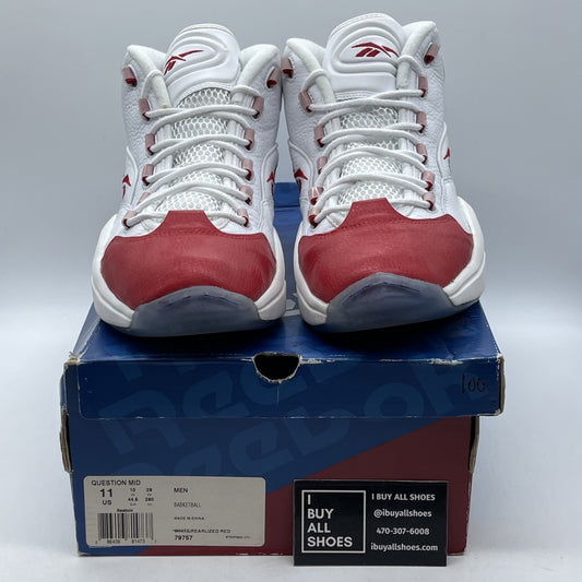 Size 11 - Reebok Question Mid Pearlized Pearl Red Toe Iverson 2012 Retro (79757)