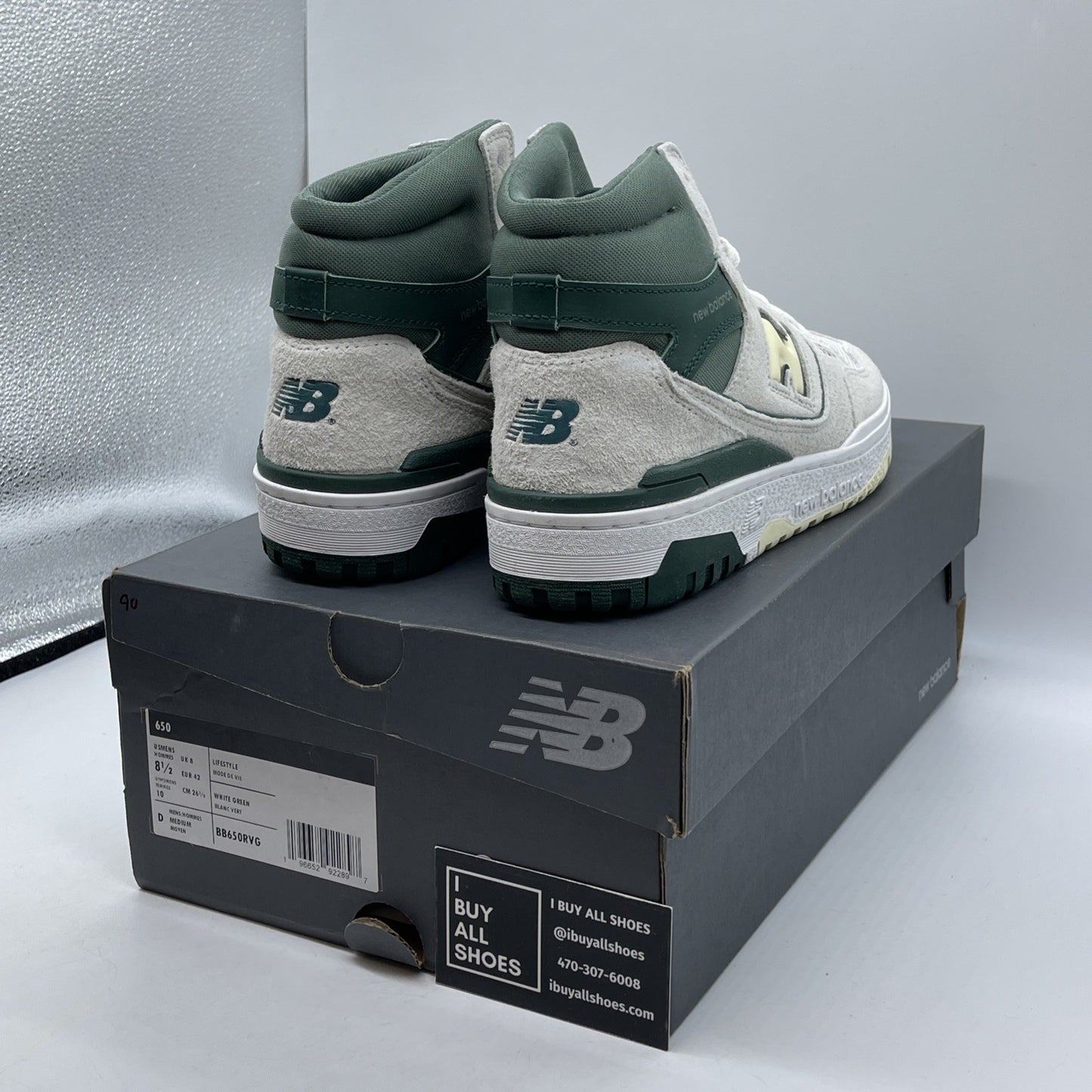 Size 8.5 - New Balance 650R Sea Salt Nightwatch Green White (BB650RVG)