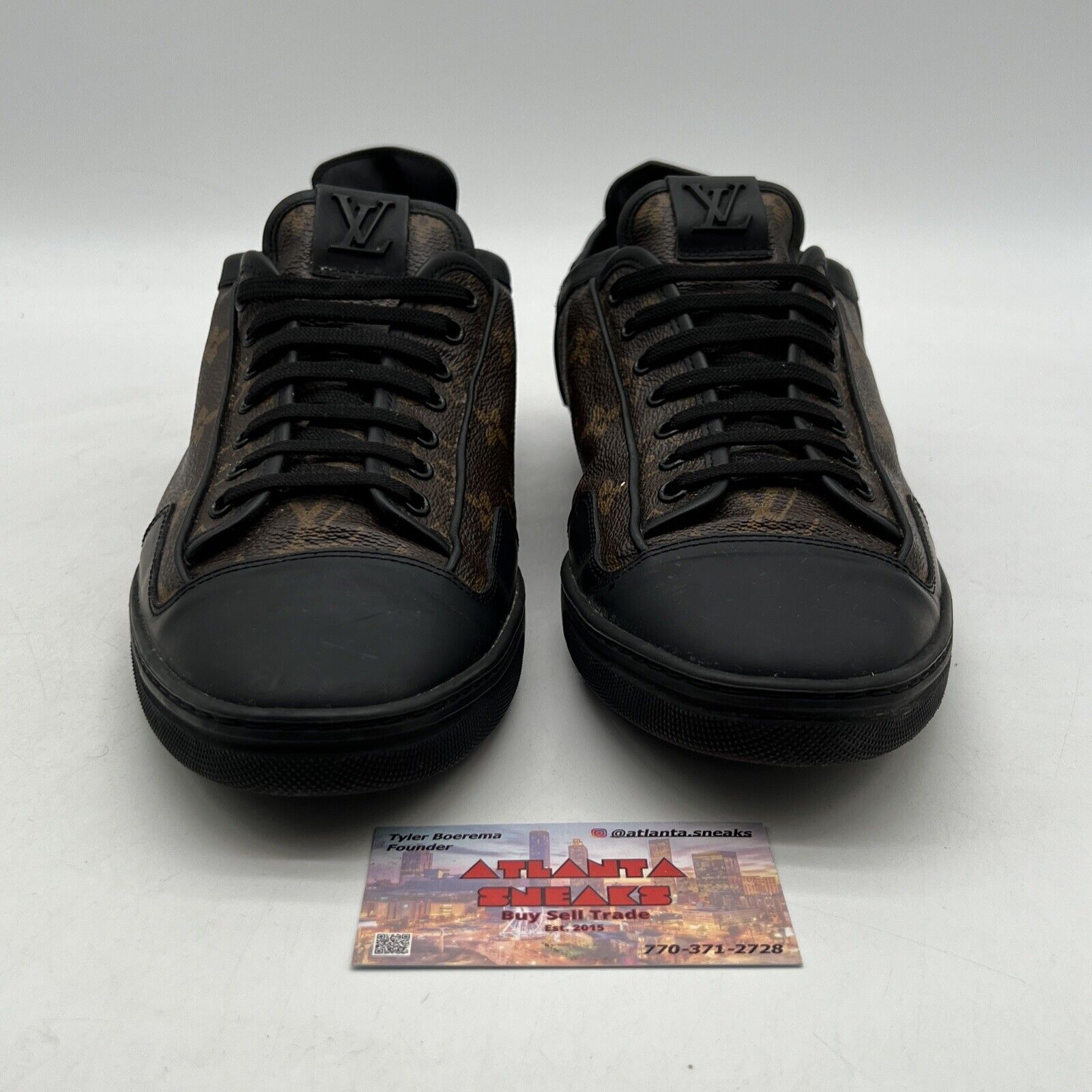 Size 13 -Louis Vuitton Brown/Black Monogram Canvas and Leather Match Up Low Top