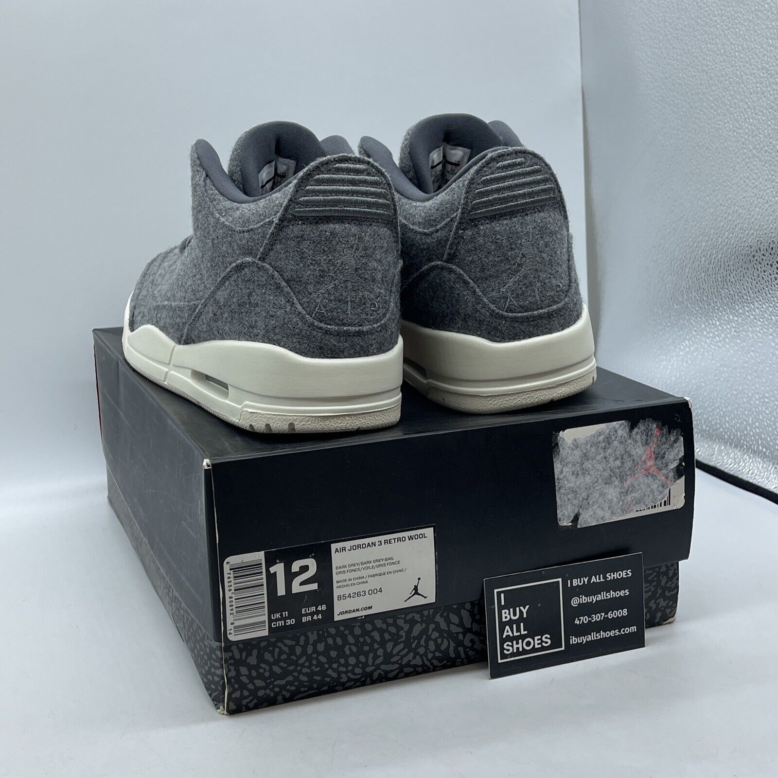 Size 12 - Air Jordan 3 Retro Wool Grey White Suede Leather (854263-004)