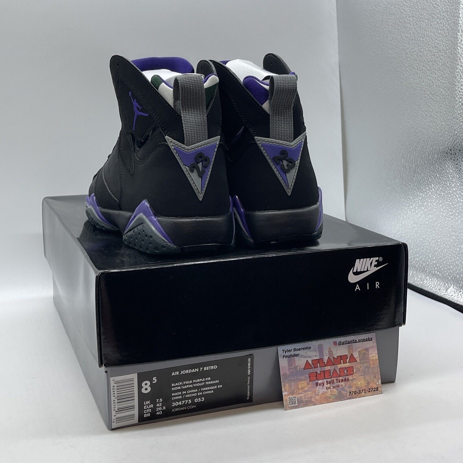 Size 8.5 - Air Jordan 7 Retro PE Ray Allen Purple Grey Black Suede (304775-053)