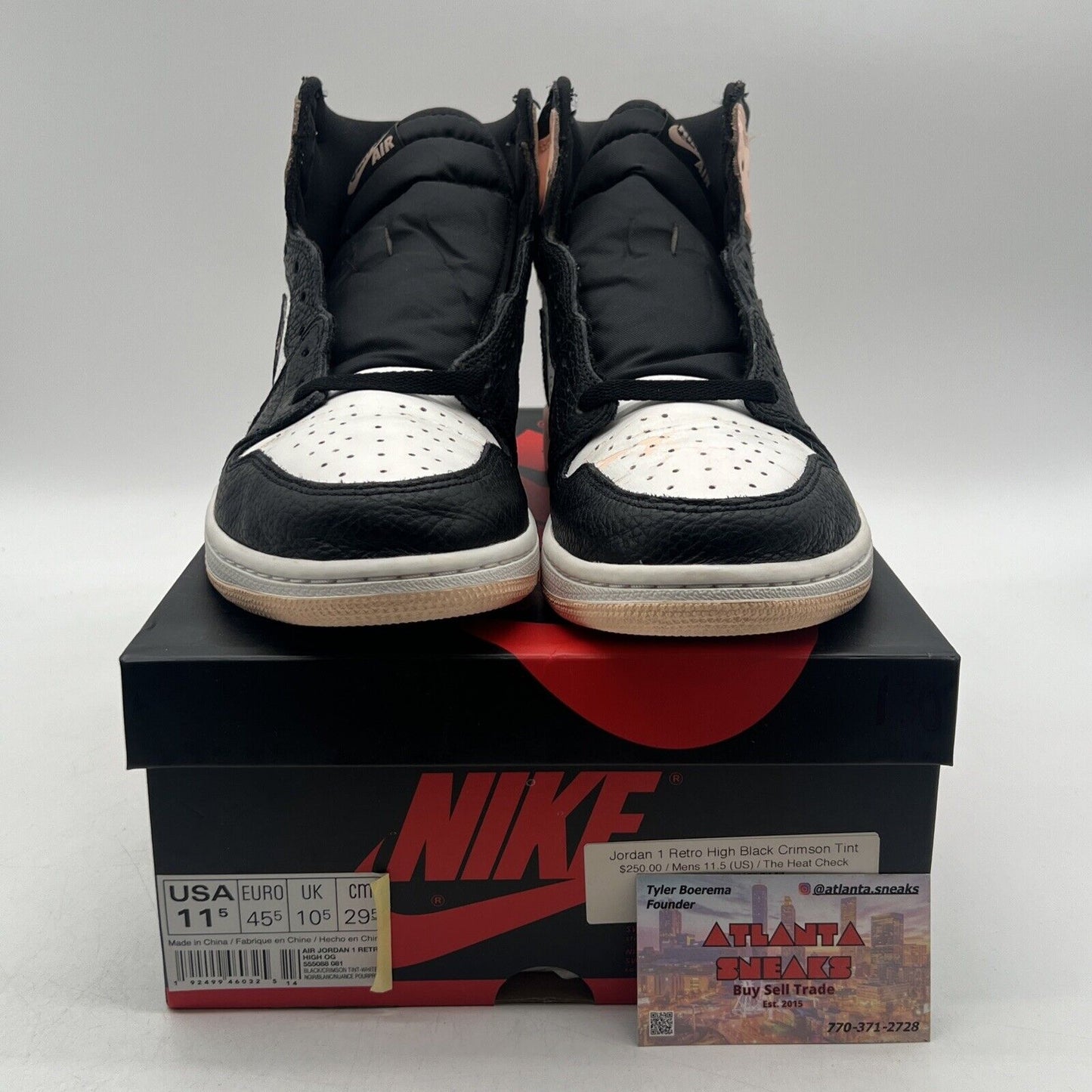 Size 11.5 - Air Jordan 1 Retro OG High Crimson Tint (Custom) Black (555088-081)