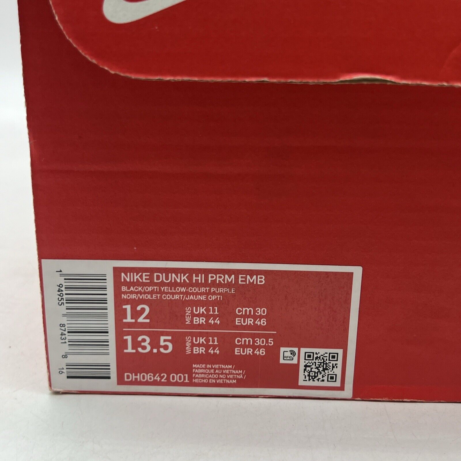 Size 12 - Nike Dunk Premium EMB High Lakers (DH0642-001)