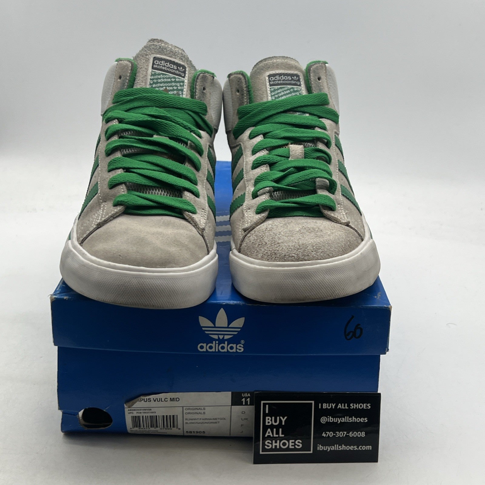 Size 11 - Adidas Campus Vulc Mid Grey White (581905)