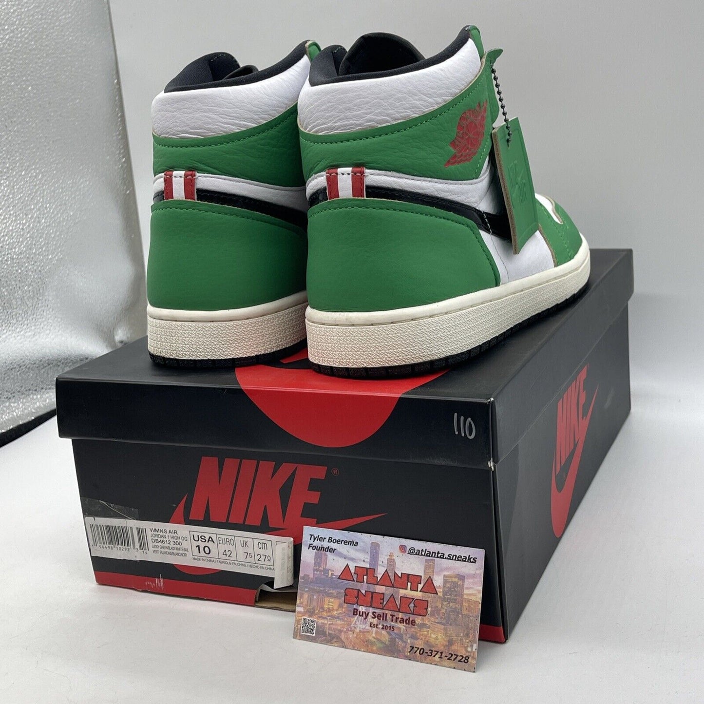 Size 10W - Air Jordan 1 Retro OG High Lucky Green White Leather (DB4612-300)