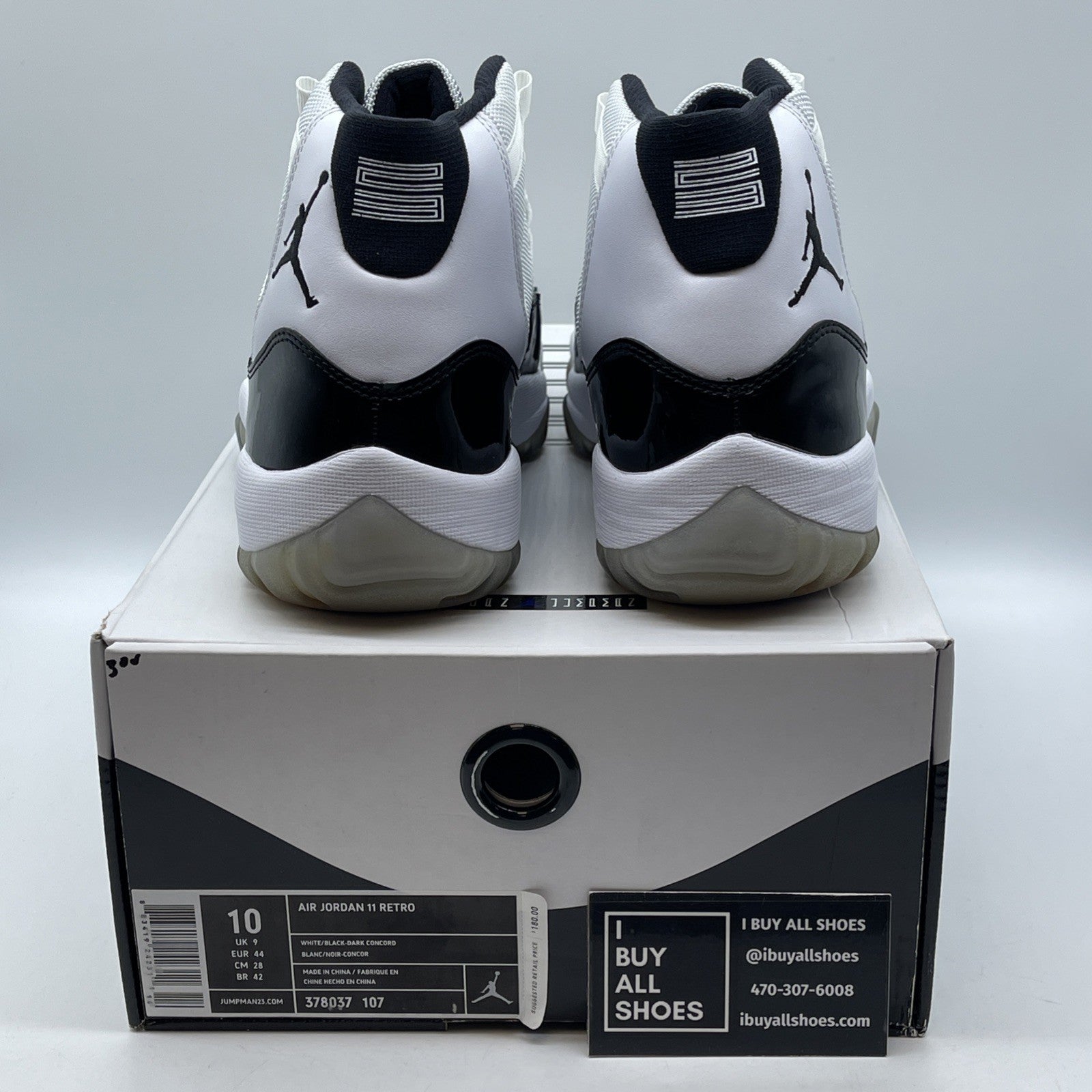 Size 10 - Jordan 11 Retro Concord 2011 Black White Suede Leather (378037-107)