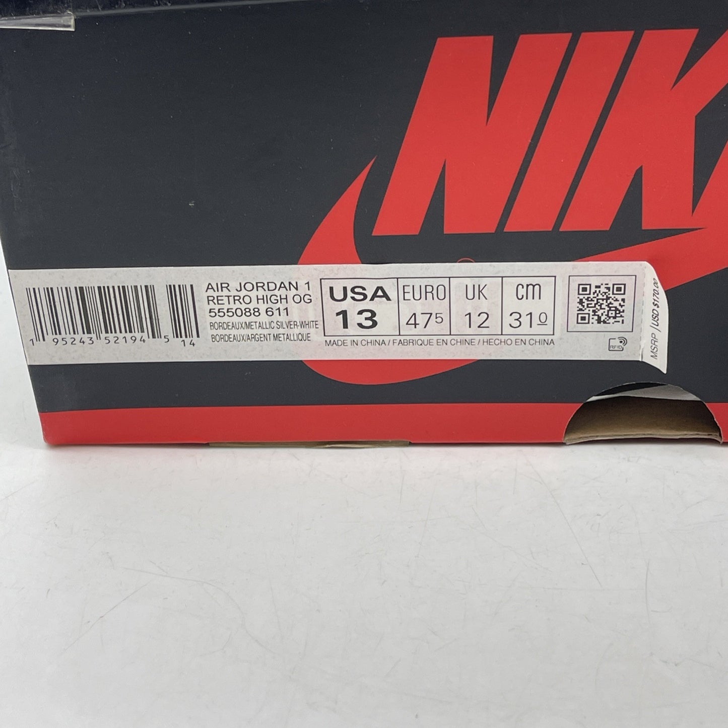 Size 13 - Air Jordan 1 Retro High OG Bordeaux (555088-611)