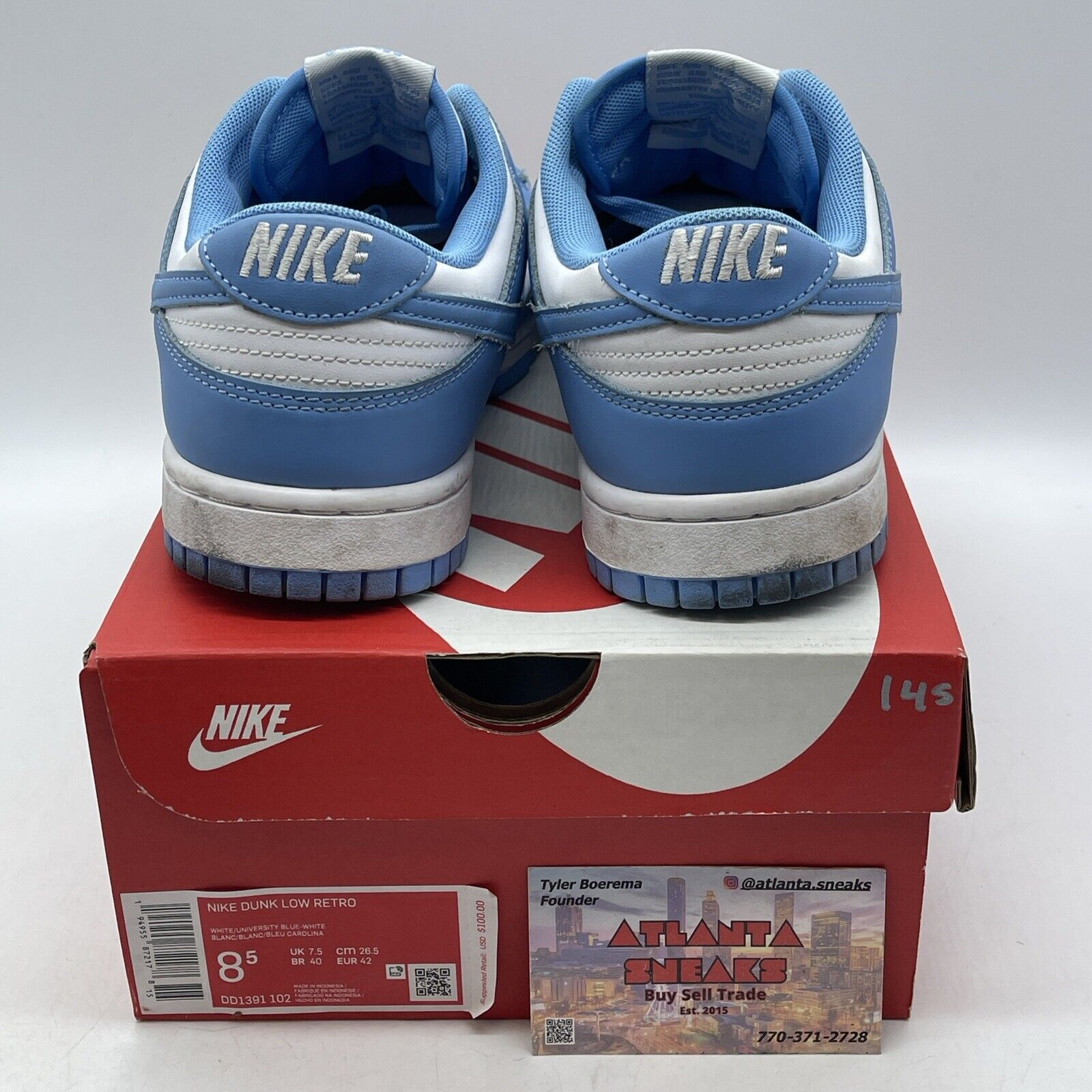 Size 8.5 - Nike Dunk Low University Blue White Leather (DD1391-102)