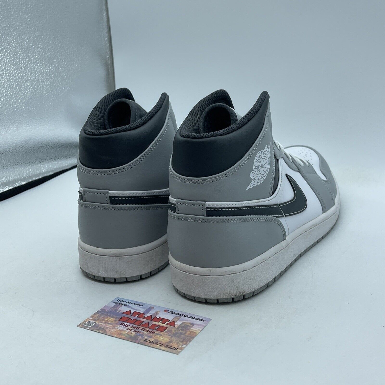 Size 12 - Jordan 1 Mid Light Smoke Grey Black White Leather (554724-078)