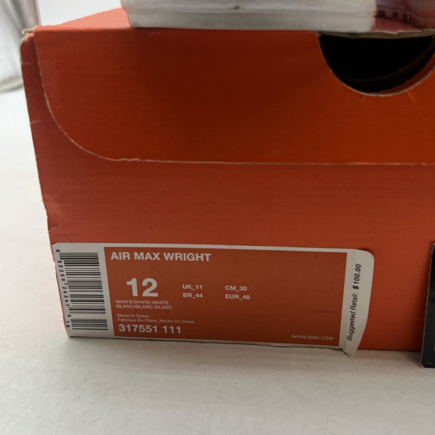 Size 12 - Nike Air Max Wright White - (317551-111)