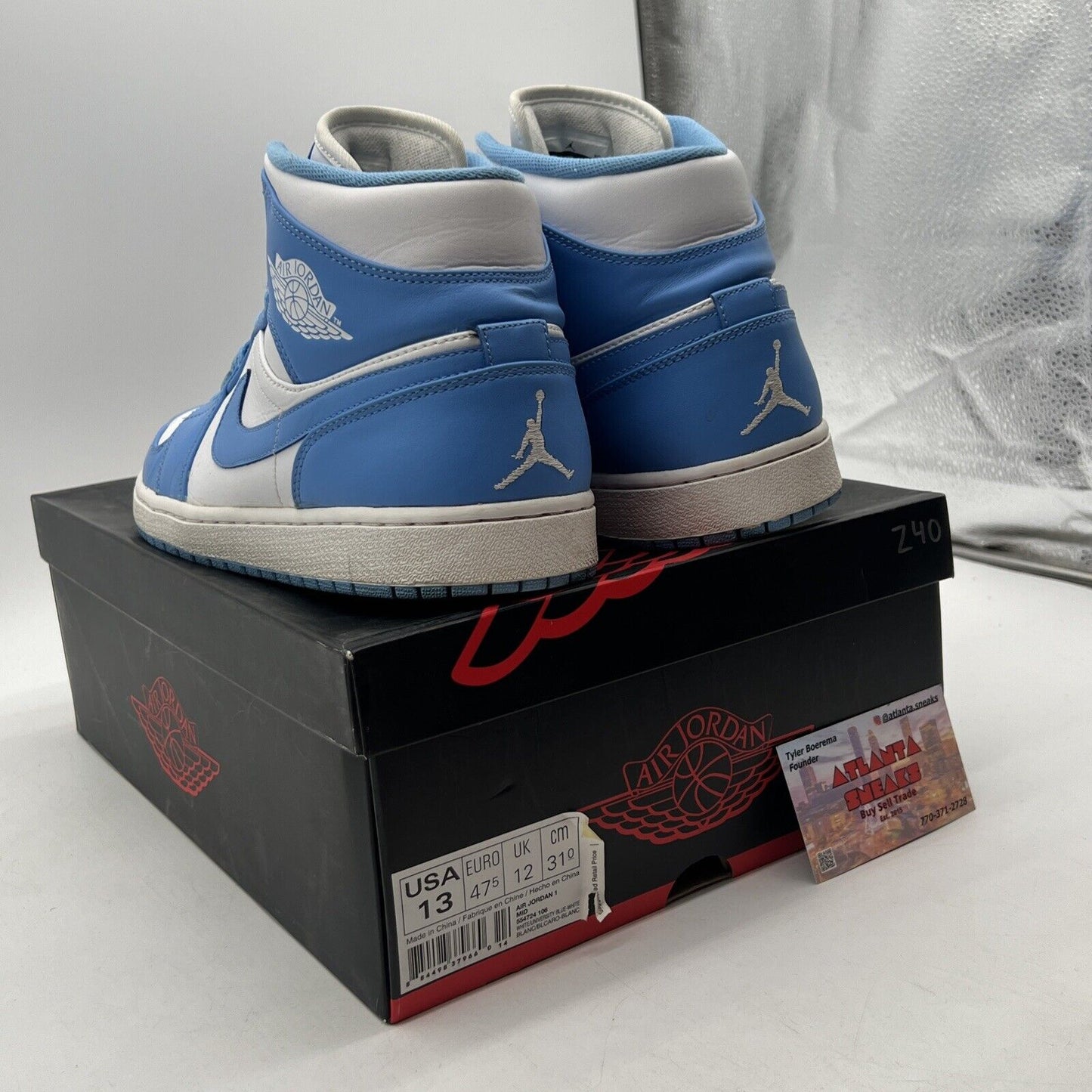 Size 13 - Air Jordan 1 Mid UNC - White Blue Leather (554724-106)