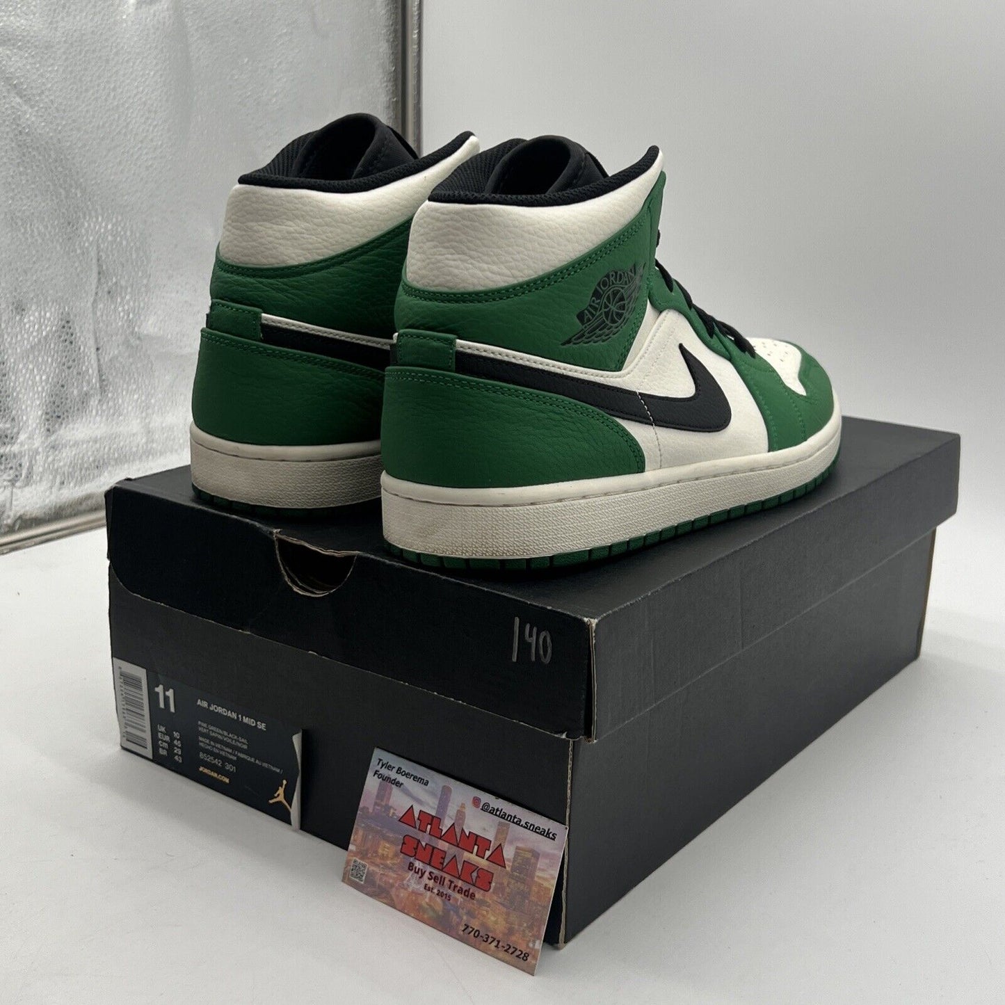 Size 11 - Air Jordan 1 Mid Pine Green White Black Leather (852542-301)