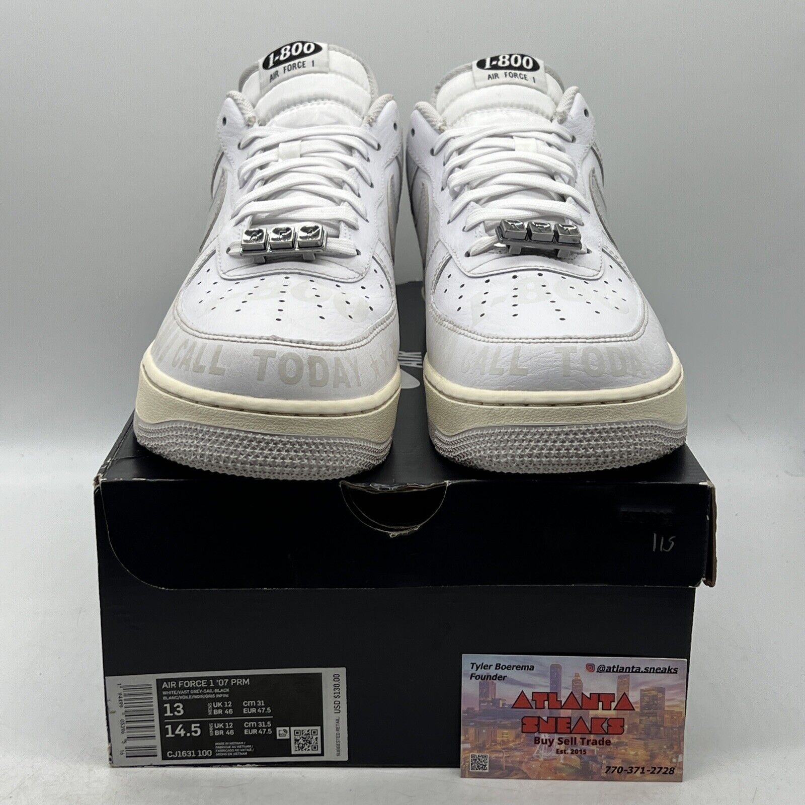 Size 13 - Nike Air Force 1 '07 Premium 1-800 Toll Free White (CJ1631-100)