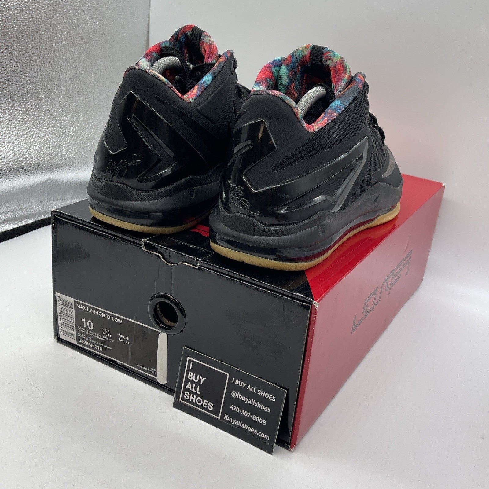 Size 10 - Nike Max LeBron 11 Low Gum Black Leather (642849-078)