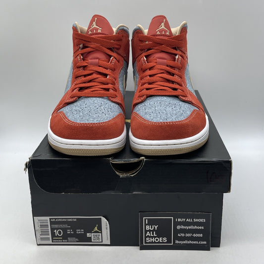 Size 10 - Air Jordan 1 Mid Denim Red Blue Brown Suede (DM4352-500)