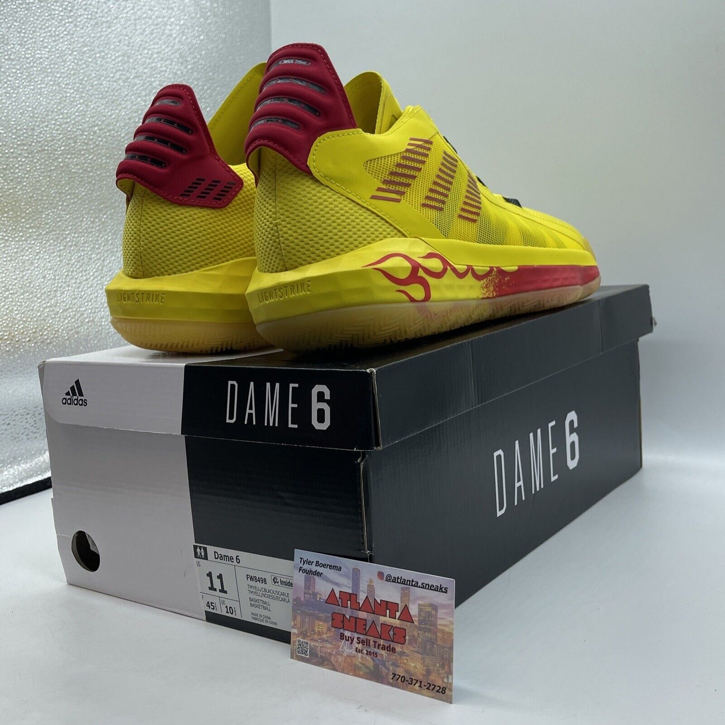 Size 11 - adidas Dame 6 Hot Rod Yellow Black Red (FW8498)