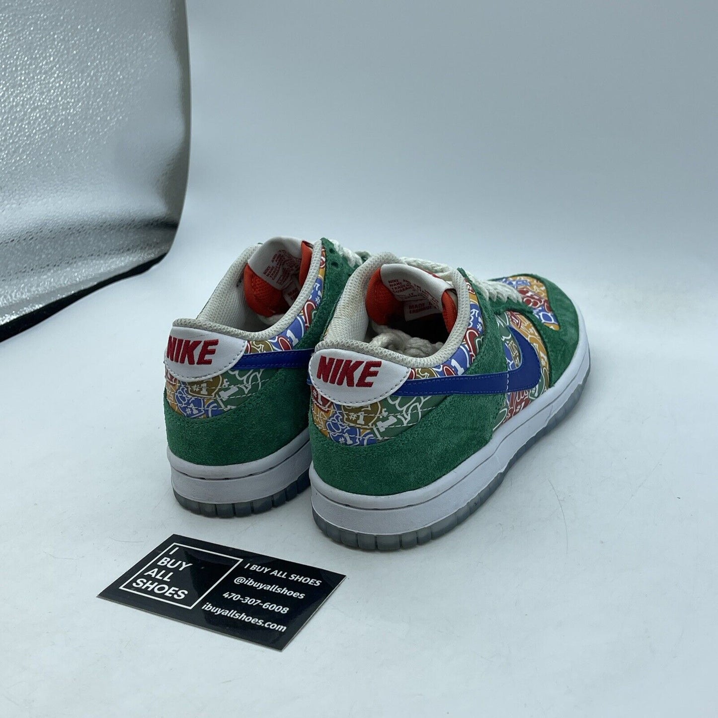 Size 4Y - Nike Dunk Low Foam Finger Green White Red Suede Leather (DZ5299-300)