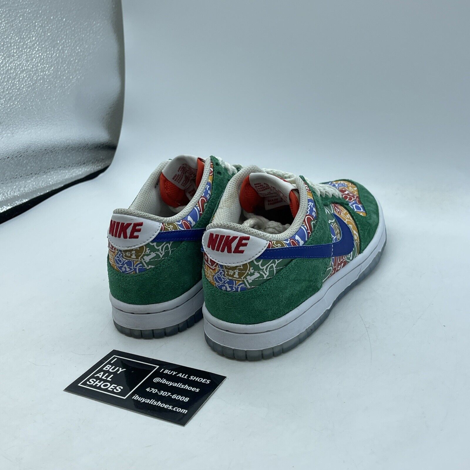 Size 4Y - Nike Dunk Low Foam Finger Green White Red Suede Leather (DZ5299-300)