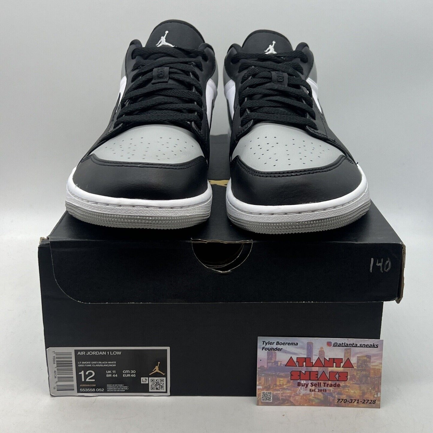 Size 12 - Jordan 1 Low Shadow Toe Black White Grey Leather (553558-052)