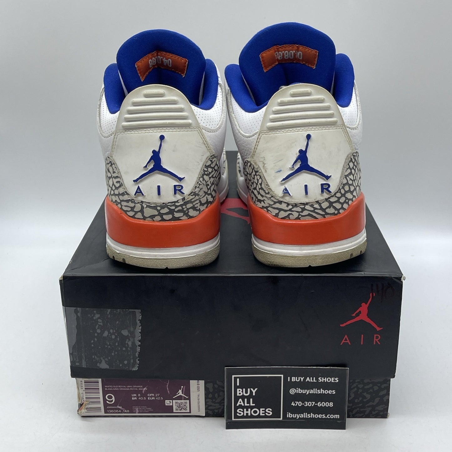 Size 9 - Air Jordan 3 Retro Knicks White Orange Grey Suede Leather (136064-148)