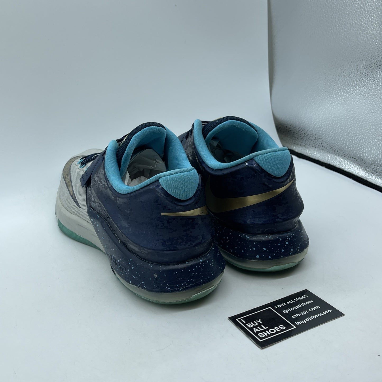 Size 13 - Nike KD 7 EYBL Blue Grey Gold Suede Leather - (745957-474)