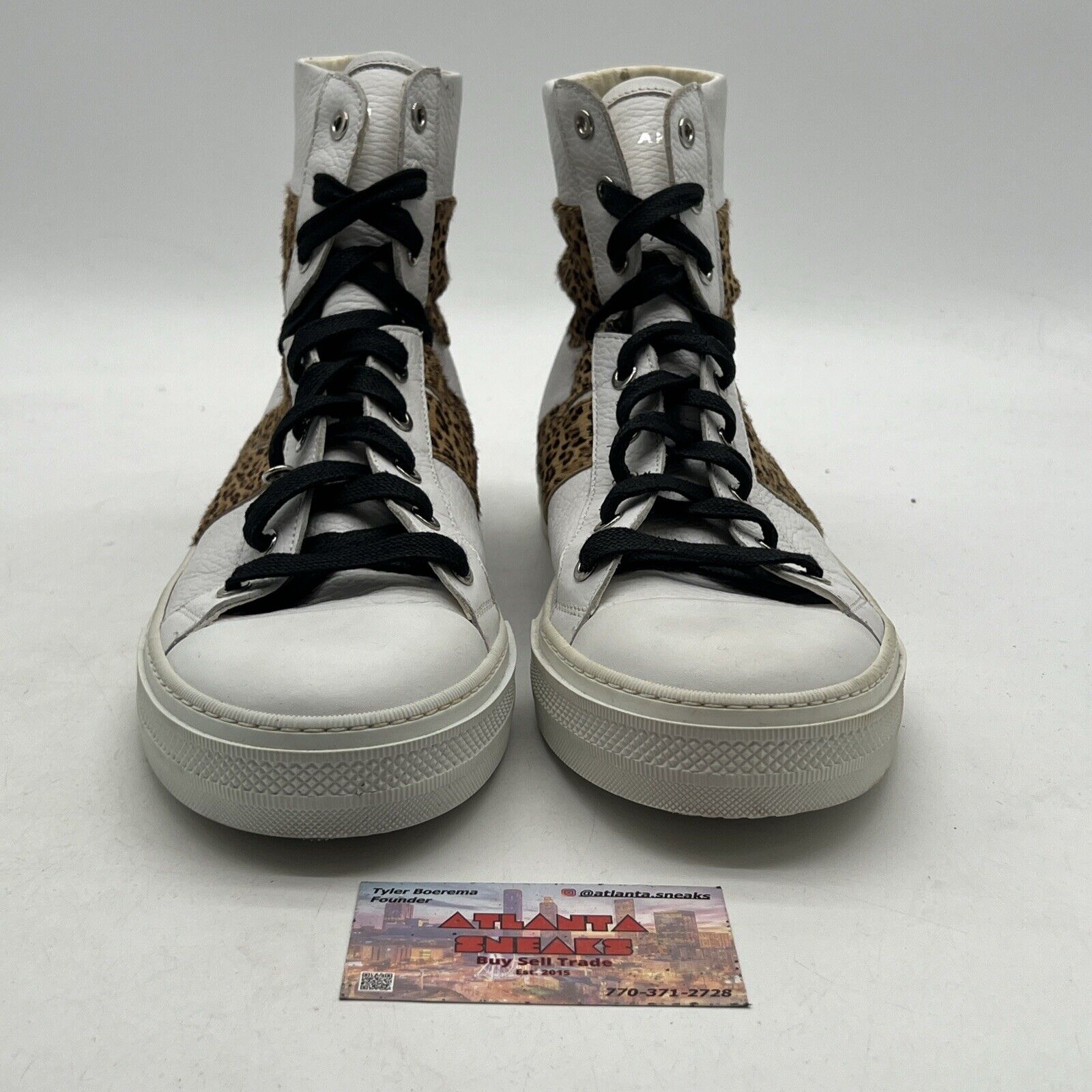 Size 11 - Amiri Sunset Hi-top White Leather Leopard Sneakers