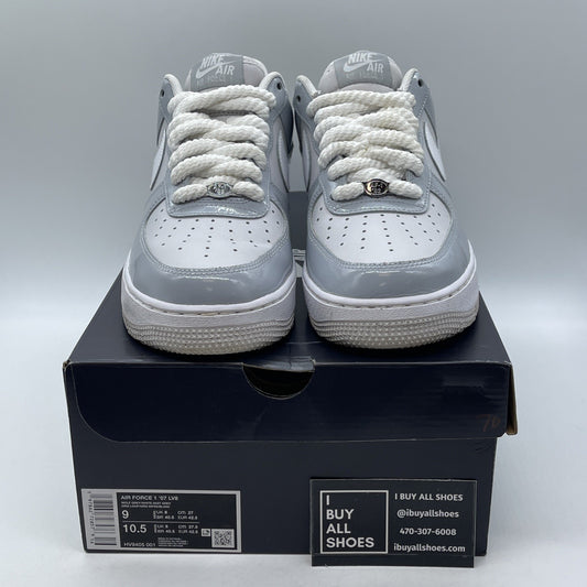 Size 9 - Nike Air Force 1 '07 LV8 Wolf Grey Patent White Leather (HV9405-001)