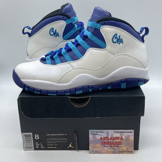 Size 8 - Air Jordan 10 Retro Charlotte Hornets White Purple Leather (310805-107)