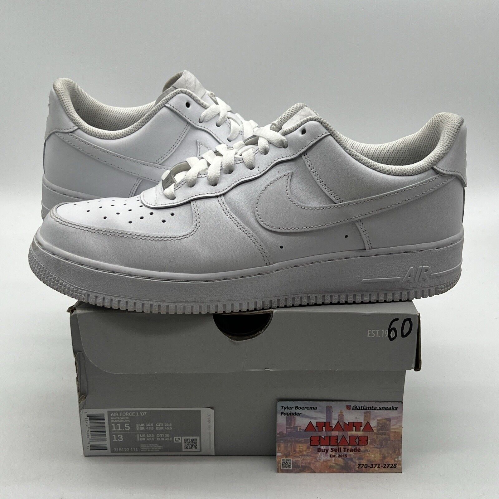 Size 11.5 - Nike Air Force 1 Low '07 White Leather (315122-111)