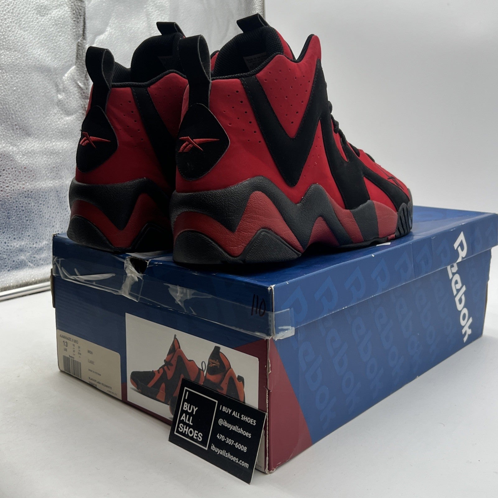 Size 13 - Reebok Kamikaze 2 Mid Blackflash Red (V44410)