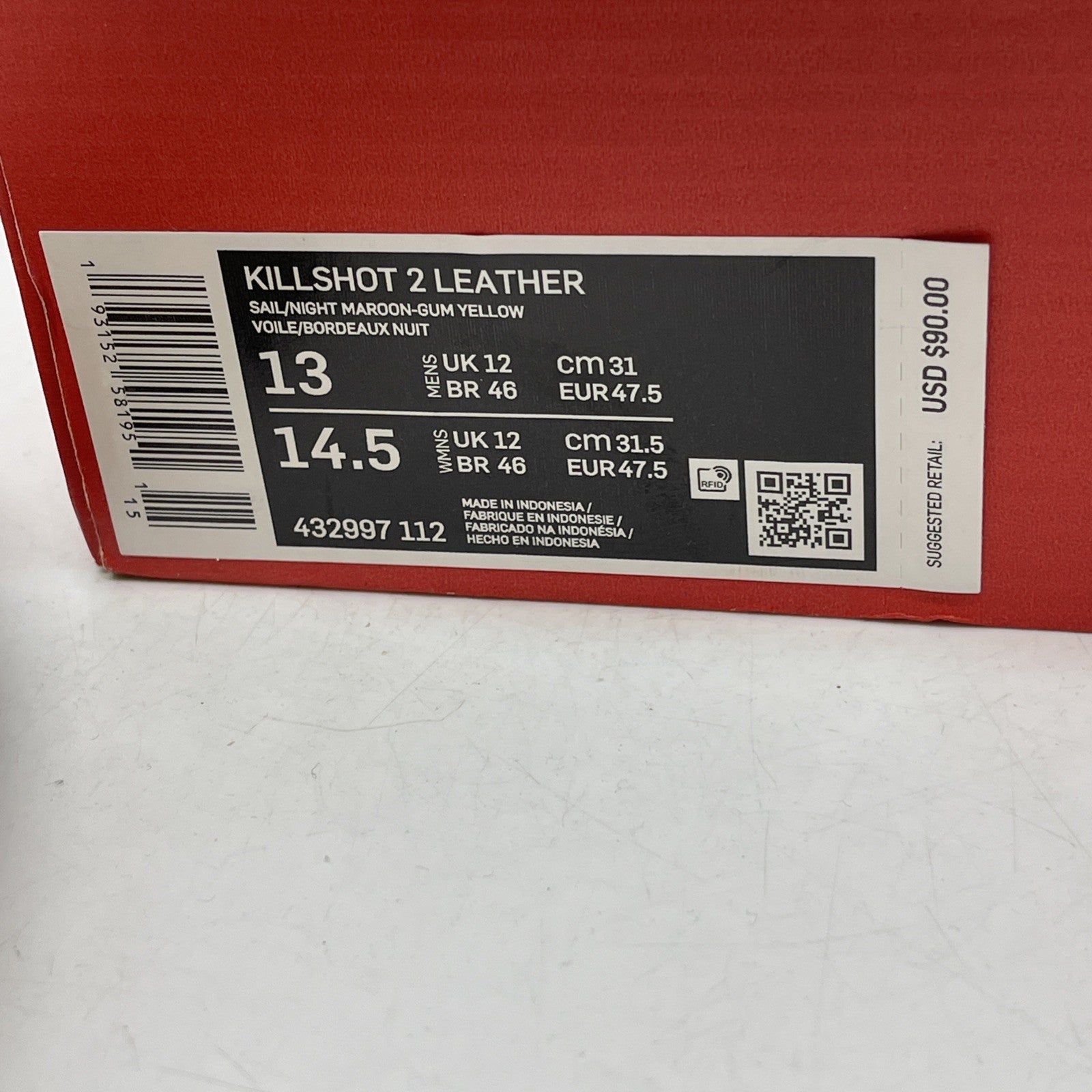 Size 13 - Nike Killshot 2 Night Maroon (432997-112)
