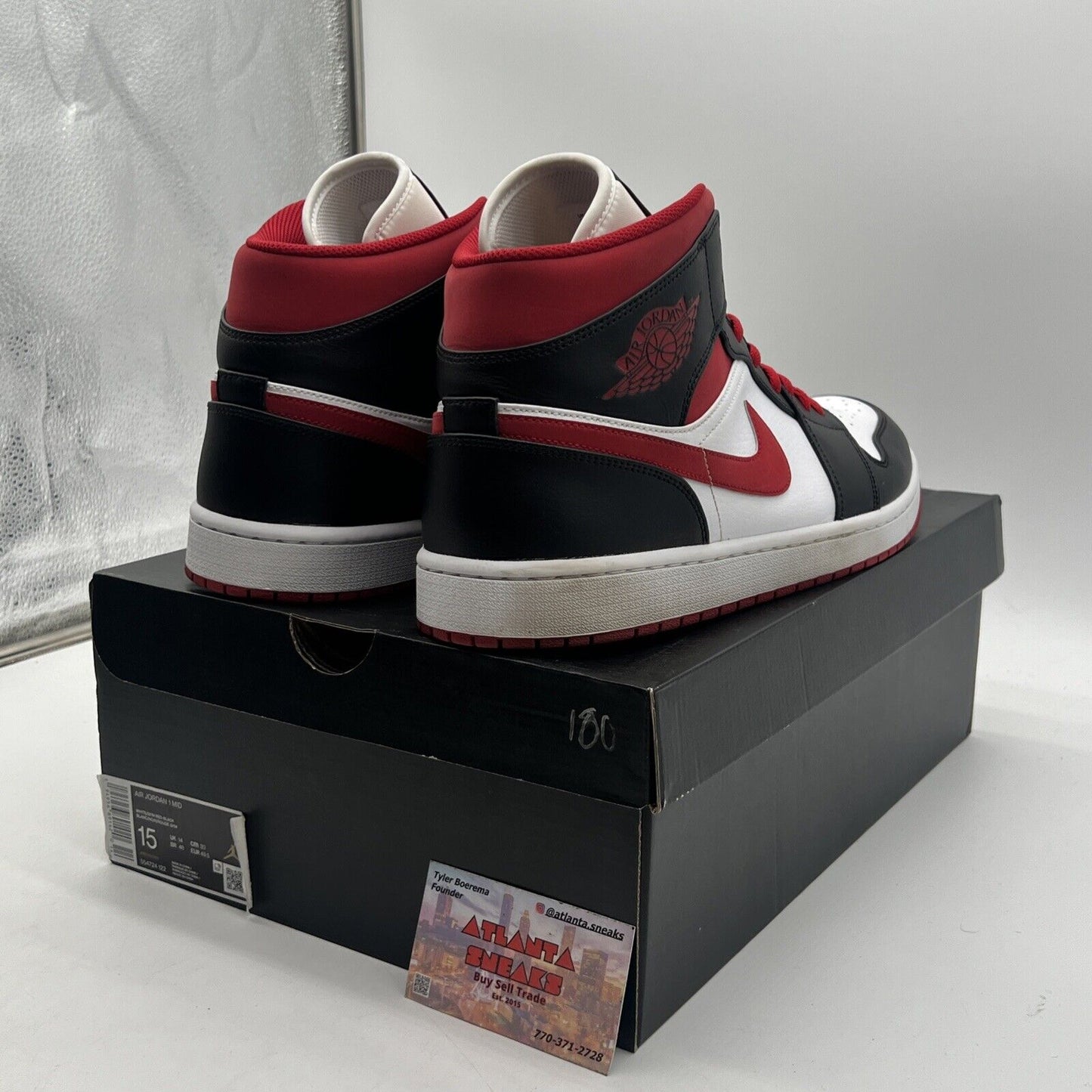 Size 15 - Air Jordan 1 Mid Black Gym Red White Leather (554724-122)