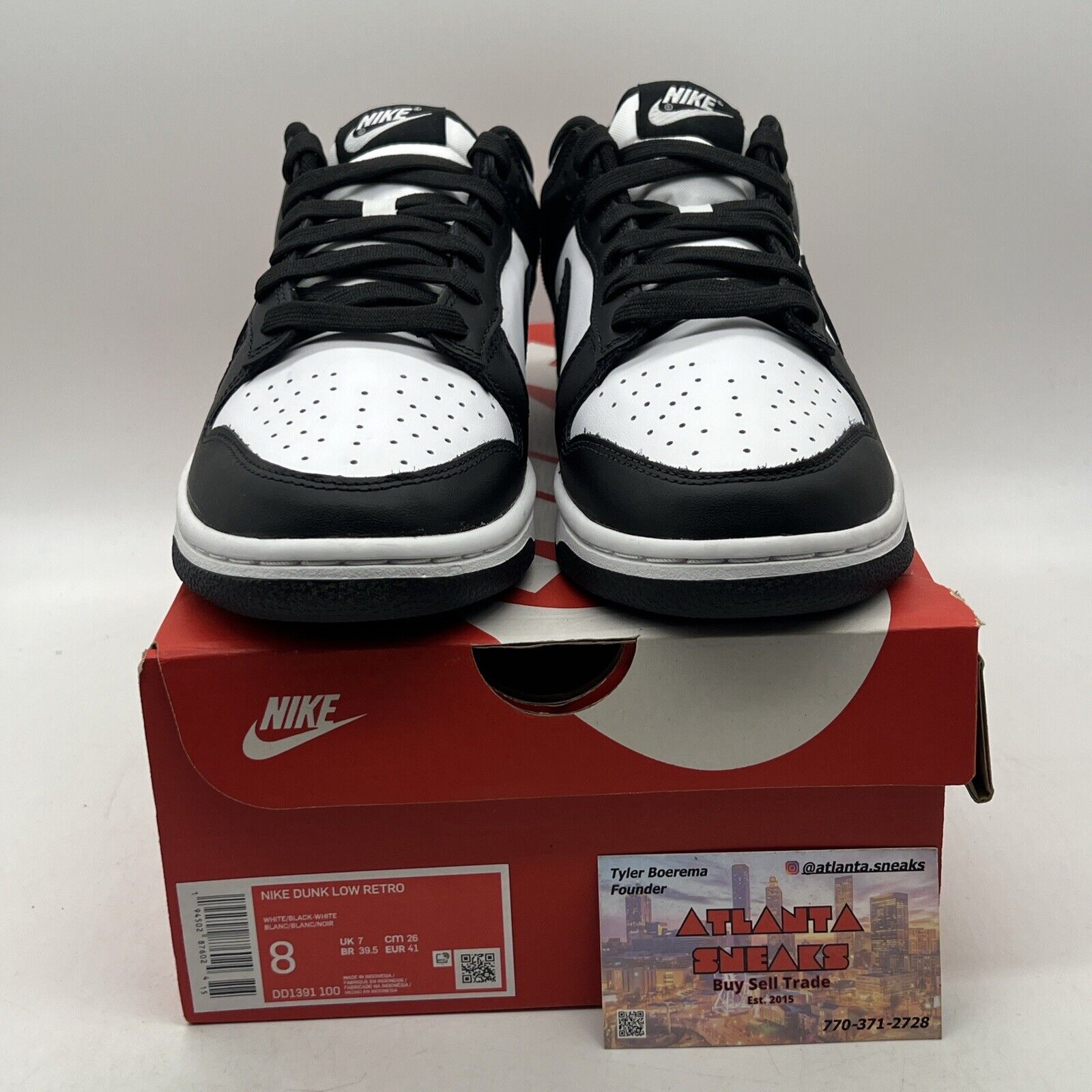 Size 8 Nike Dunk Low Black White Leather Panda (DD1391-100)