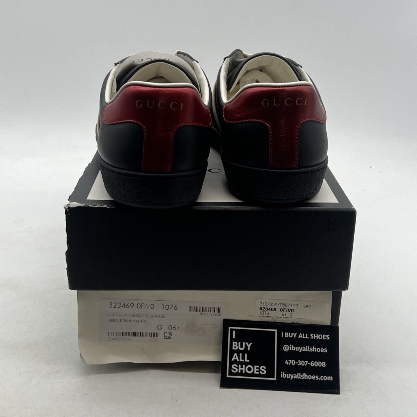 Size 6.5G - Gucci Ace Stripe Sneakers Black Leather