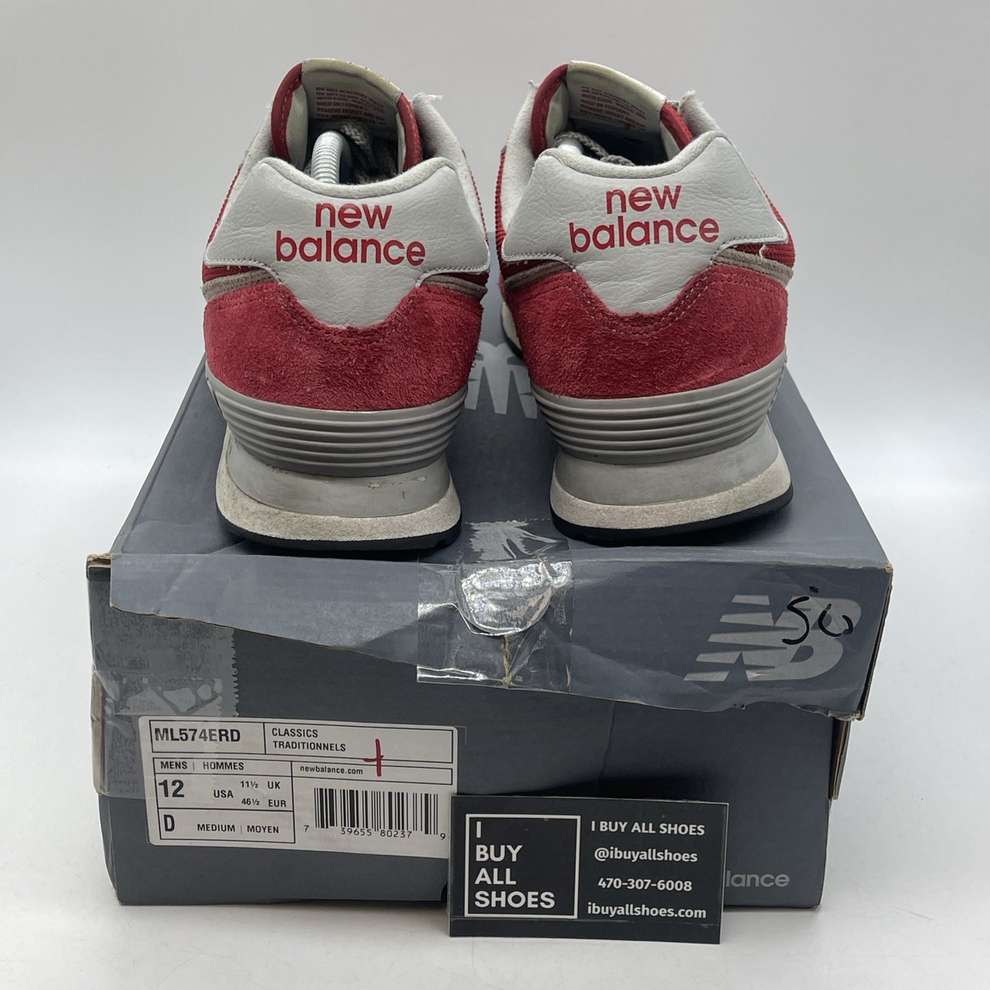 Size 12 - New Balance 574 Red Grey Suede Leather  (ML574ERD)