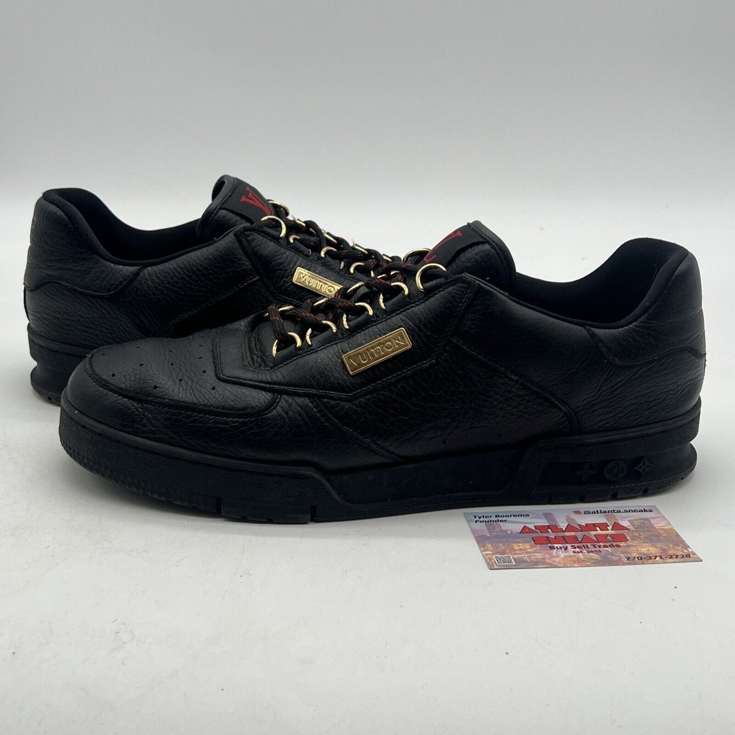 Size 10.5 - Mens Louis Vuitton Black / Gold Hardware Calfskin Trainer Sneaker