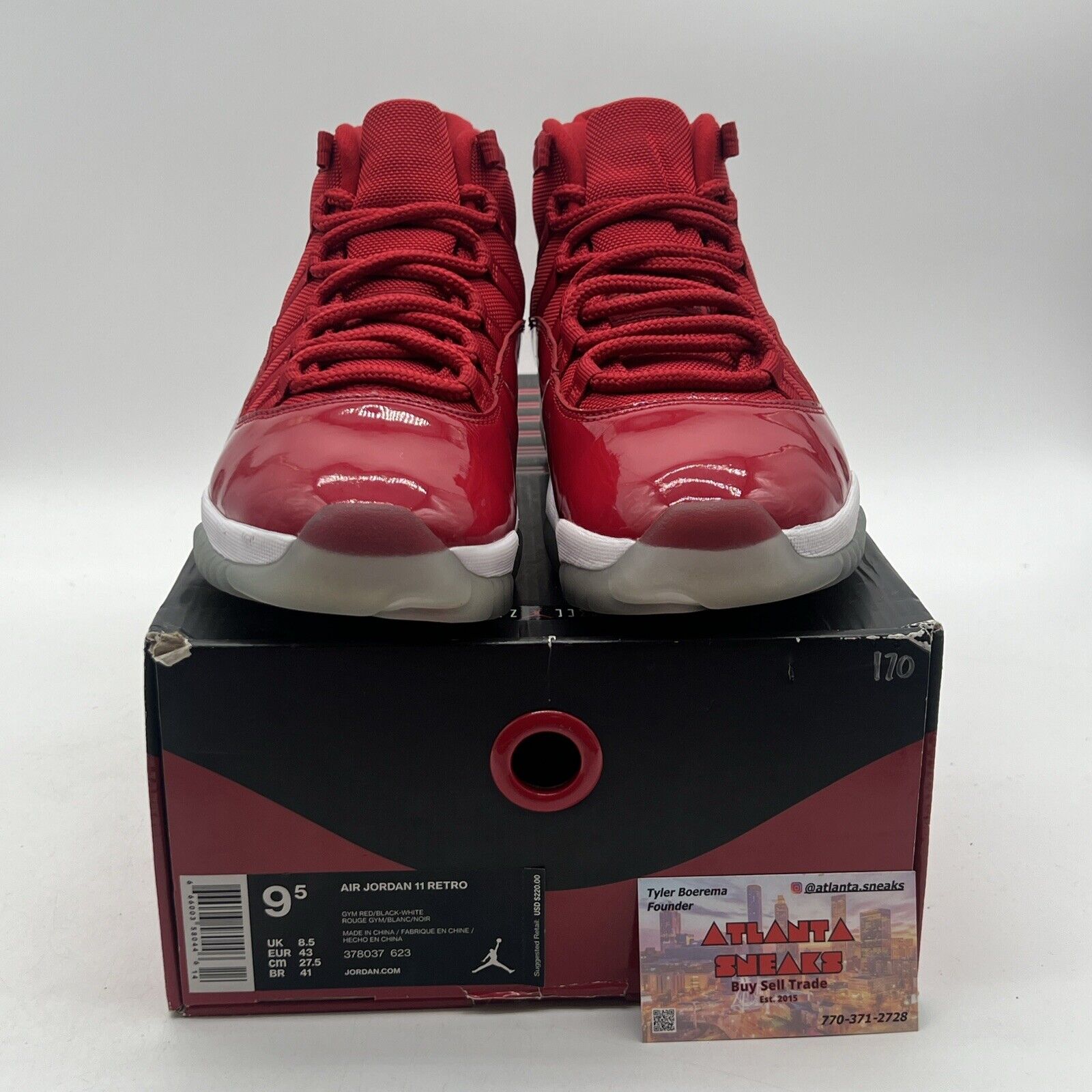 Size 9.5 - Jordan 11 Retro High Win Like '96 White Red Leather (378037-623)