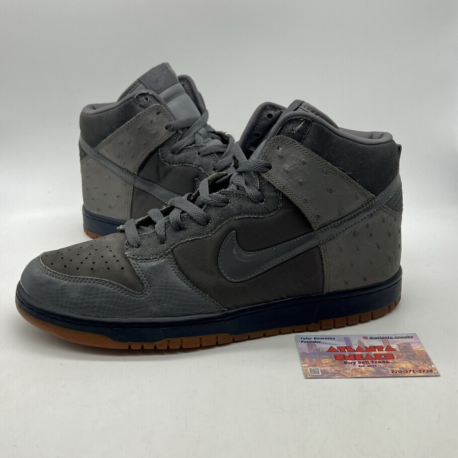 Size 10.5 - Nike Dunk Deluxe High Gray Leather Suede Gum (312032-001)