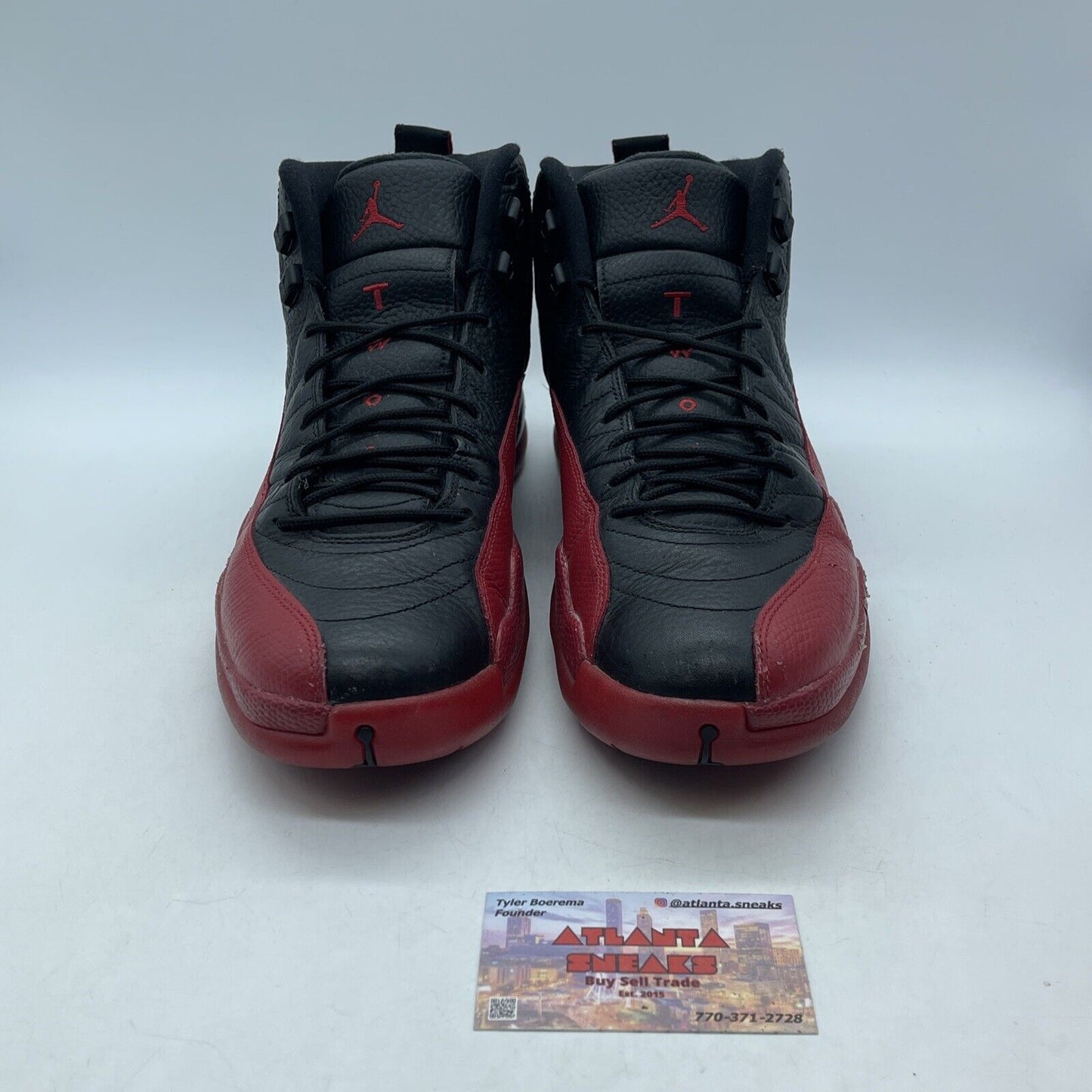 Size 10.5 - Jordan 12 Retro Mid Flu Game Black Red Leather (130690-002)
