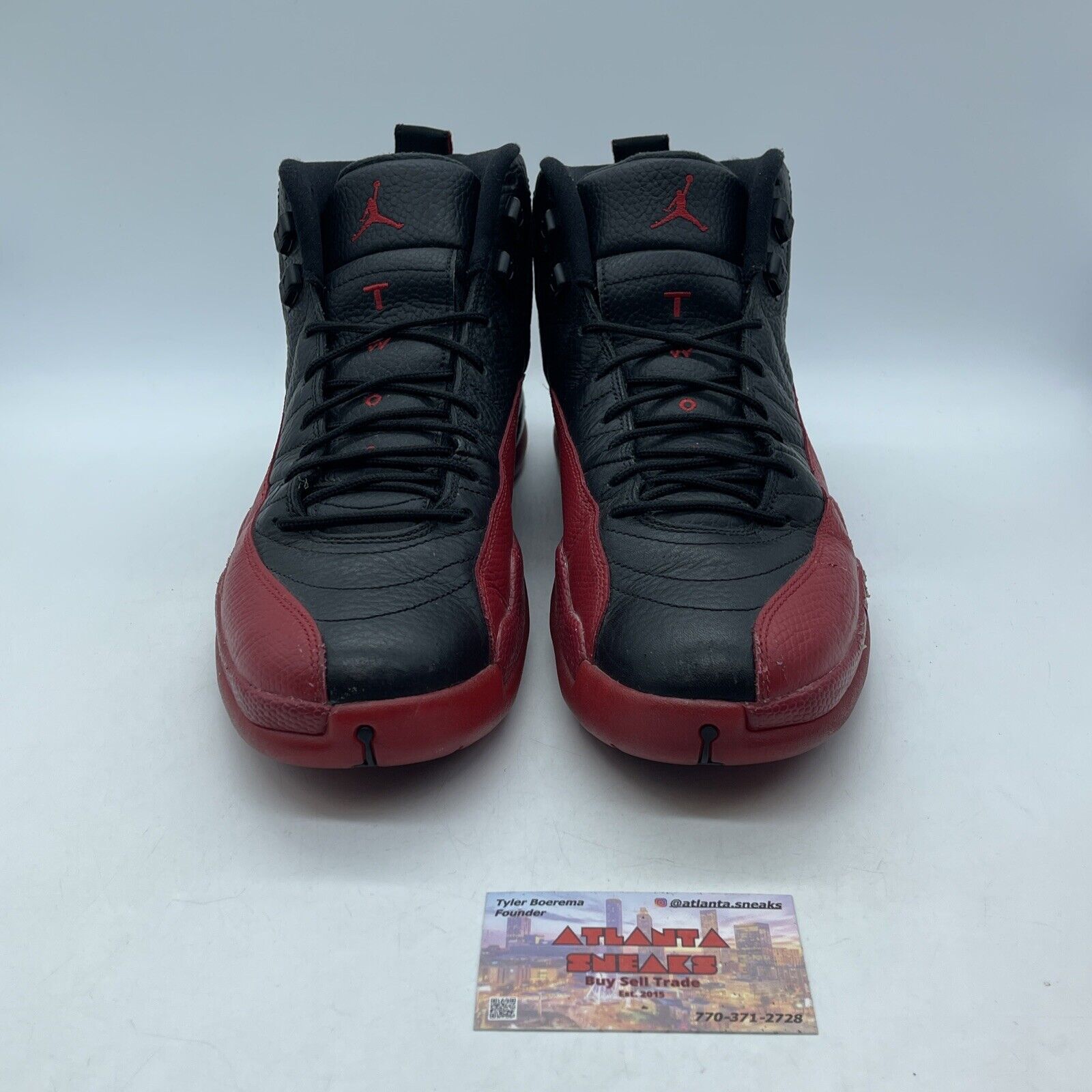 Size 10.5 - Jordan 12 Retro Mid Flu Game Black Red Leather (130690-002)